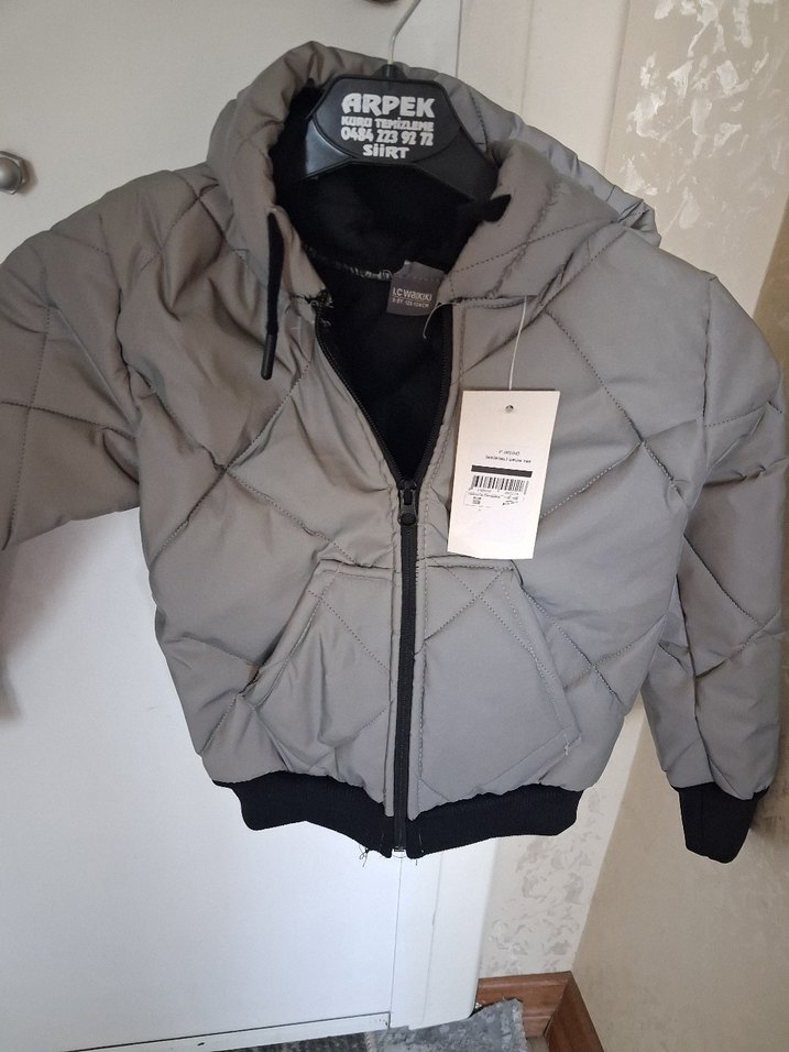 Kapüşonlu Fermuarlı Gri Erkek Çocuk Mont - Görsel 2