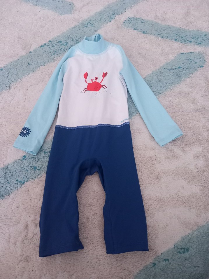 Uzun Kollu Erkek Çocuk Mavi Desenli Mayo - Görsel 3