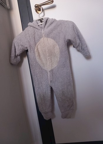 Gri Peluş Bebek Tulumu Kapüşonlu - Görsel 3