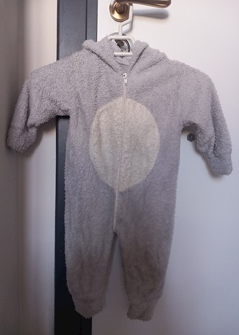 Gri Peluş Bebek Tulumu Kapüşonlu - Görsel 2