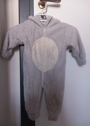 Gri Peluş Bebek Tulumu Kapüşonlu - Görsel 4