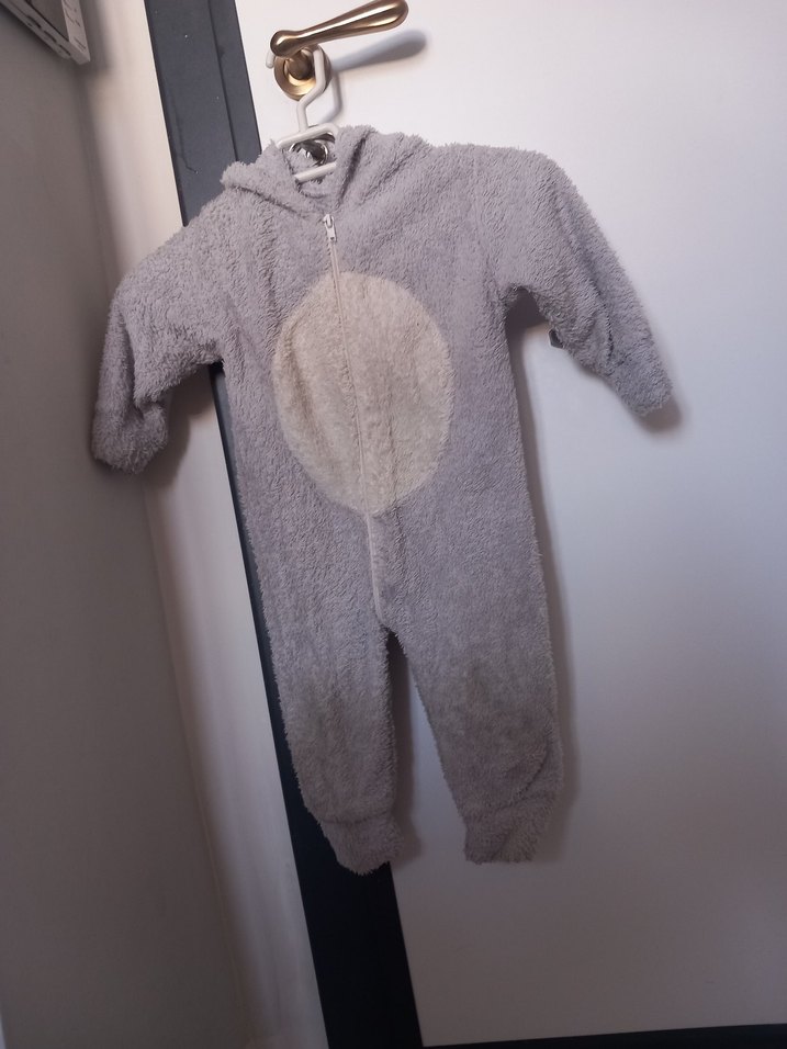 Gri Peluş Bebek Tulumu Kapüşonlu - Görsel 3