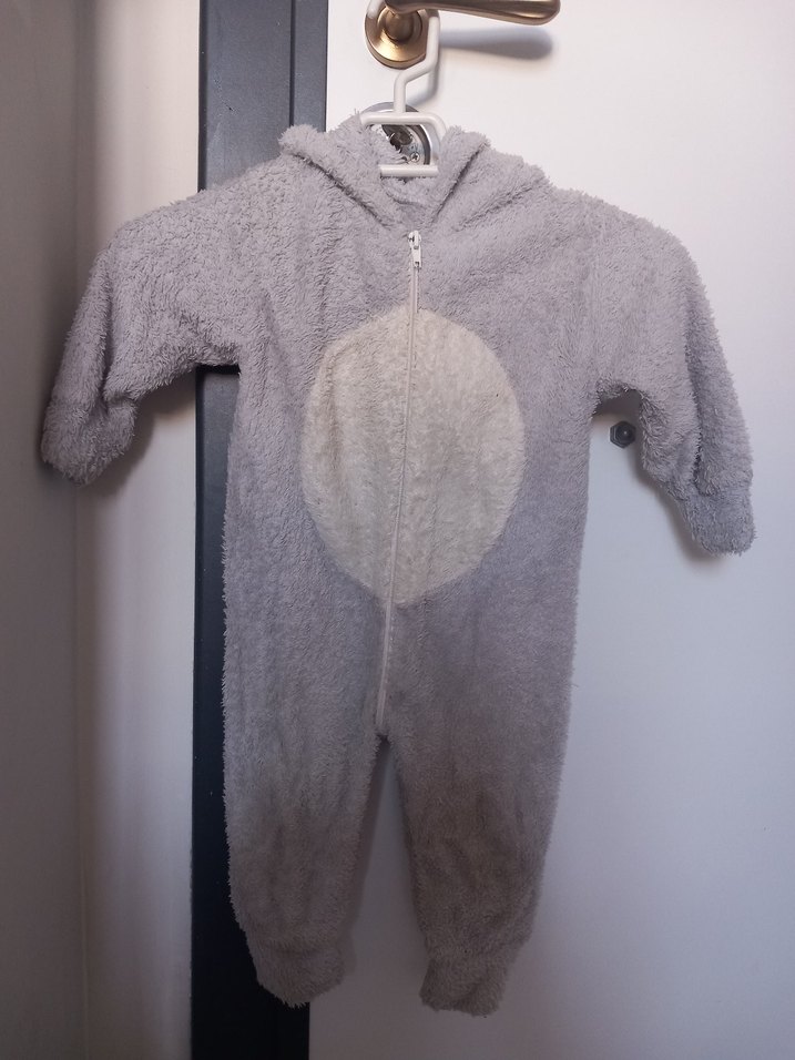 Gri Peluş Bebek Tulumu Kapüşonlu - Görsel 2