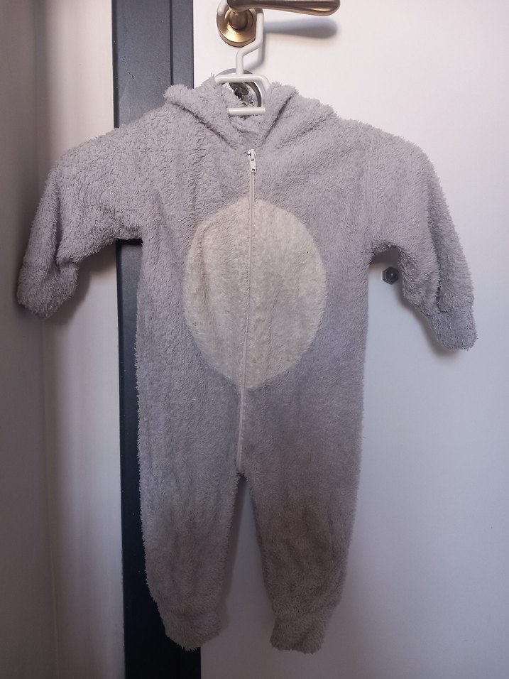 Gri Peluş Bebek Tulumu Kapüşonlu - Görsel 4