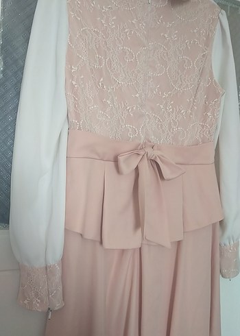 Pudra Pembe Uzun Drapeli Abiye mezuniyet kına nişan Elbisesi - Görsel 4