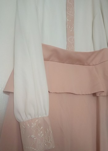 Pudra Pembe Uzun Drapeli Abiye mezuniyet kına nişan Elbisesi - Görsel 3