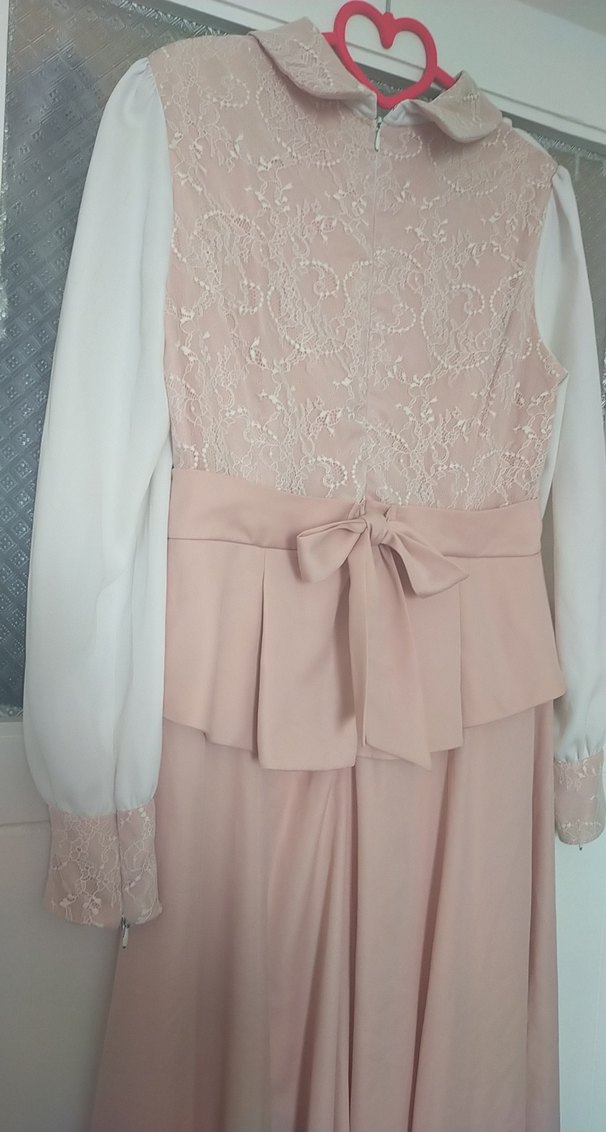 Pudra Pembe Uzun Drapeli Abiye mezuniyet kına nişan Elbisesi - Görsel 4