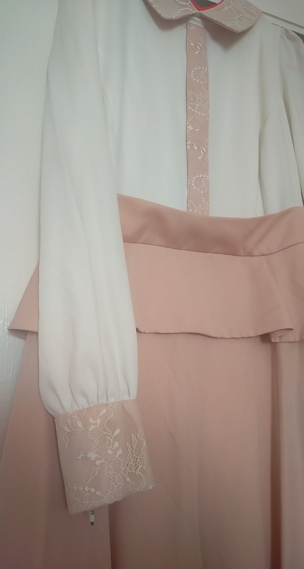 Pudra Pembe Uzun Drapeli Abiye mezuniyet kına nişan Elbisesi - Görsel 3