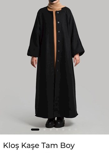 Lemaye Siyah Kloş Kaşe Tesettür Kaban - Görsel 4