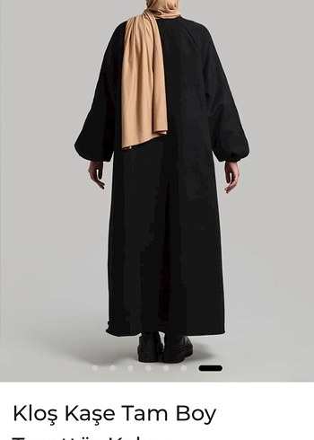Lemaye Siyah Kloş Kaşe Tesettür Kaban - Görsel 5