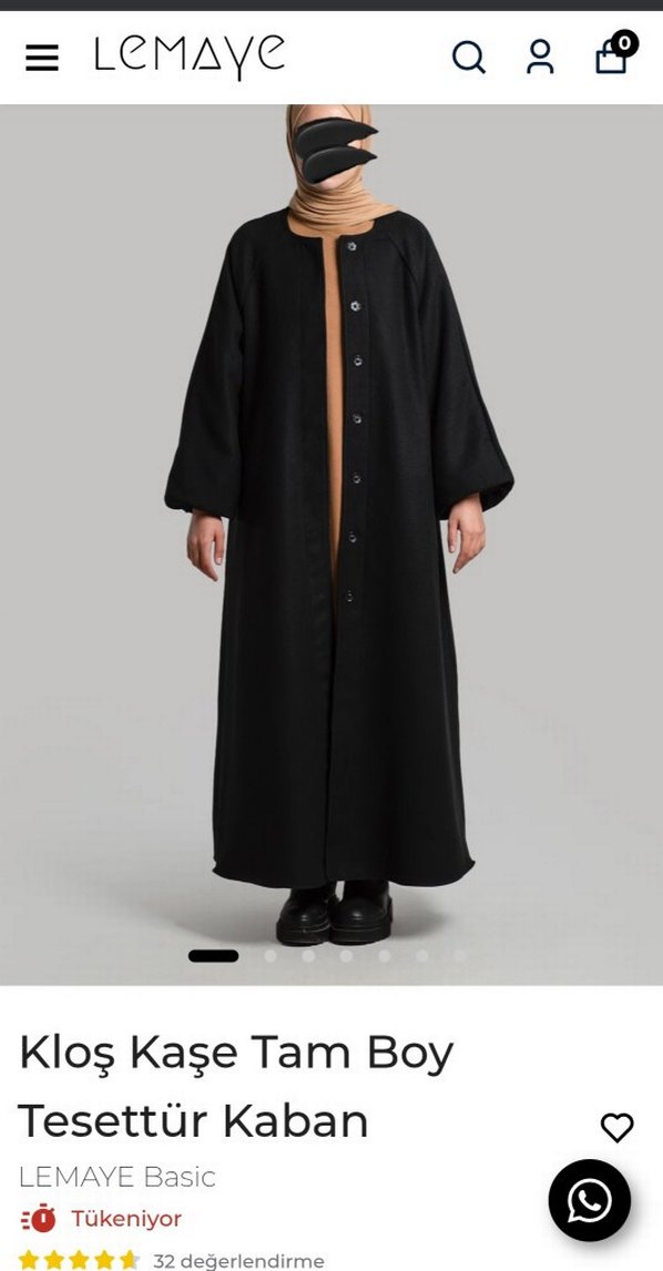 Lemaye Siyah Kloş Kaşe Tesettür Kaban - Görsel 4