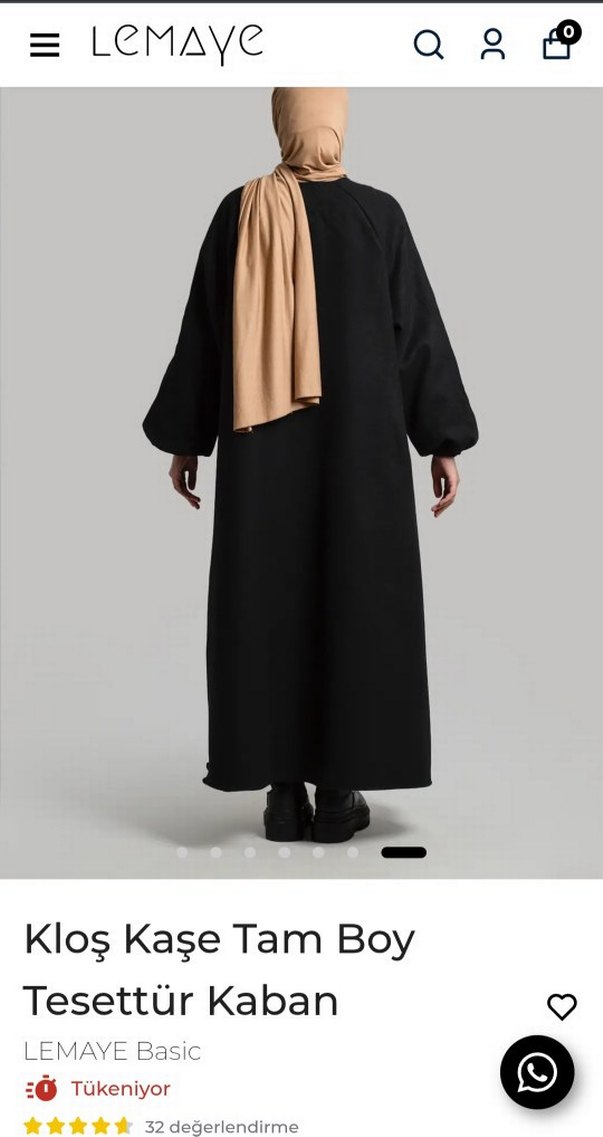 Lemaye Siyah Kloş Kaşe Tesettür Kaban - Görsel 5
