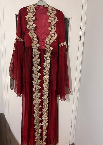 Drapeli gelinlik üstü şifon kırmızı kaftan