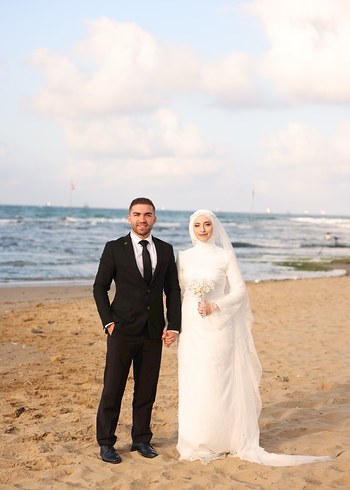 Fransız dantel Düz Kesim Tesettür gelinlik