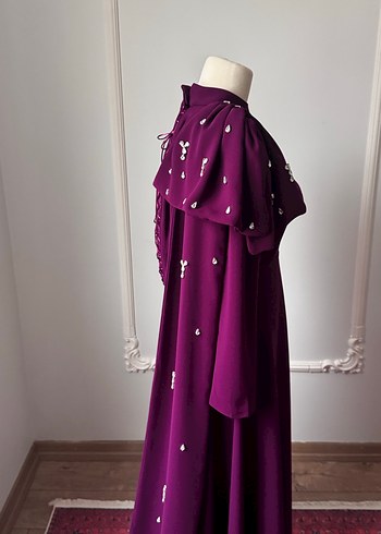 Uzun Mor Nakışlı tesettür abiye - Görsel 4