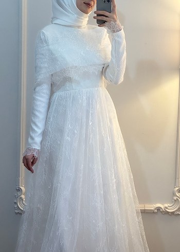 Fransız dantel tesettür gelinlik - Görsel 5