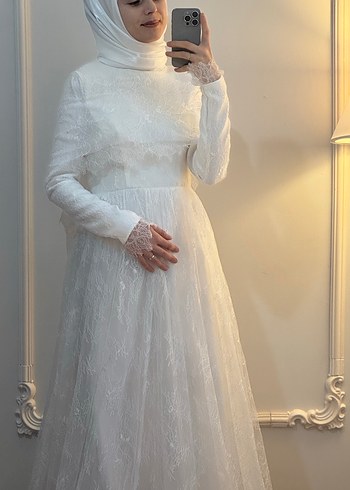 Fransız dantel tesettür gelinlik - Görsel 4