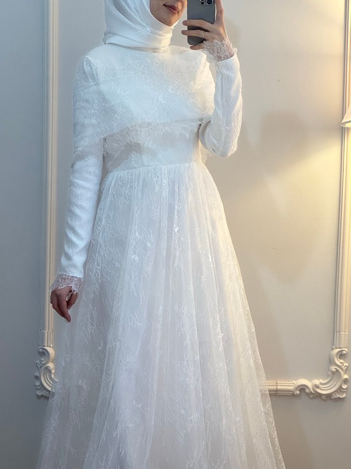 Fransız dantel tesettür gelinlik - Görsel 5