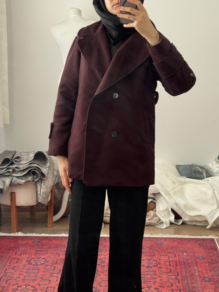 Bordo Kadın kaban - Görsel 2