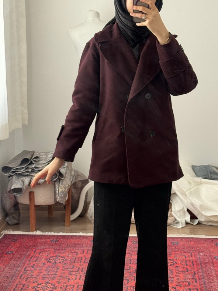 Bordo Kadın kaban - Görsel 4