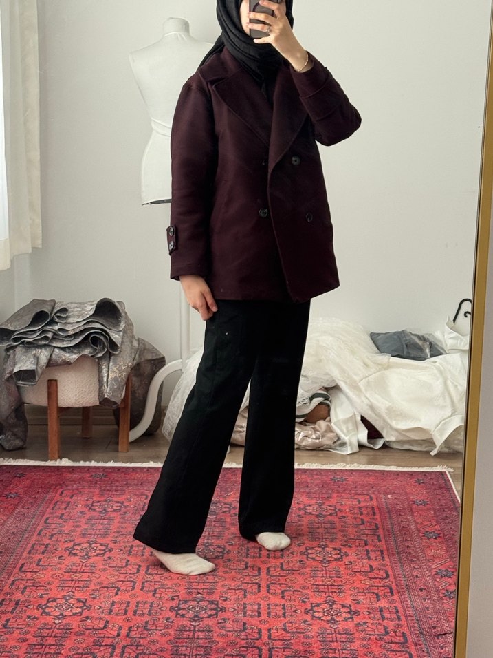 Bordo Kadın kaban - Görsel 5