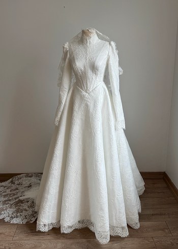 Fransız dantel tesettür Gelinlik - Görsel 3