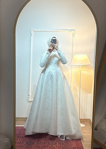 Fransız dantel tesettür Gelinlik - Görsel 4