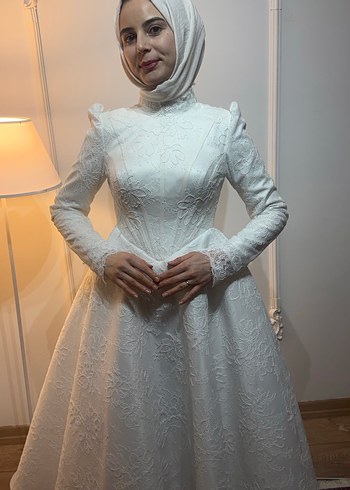 Fransız dantel tesettür Gelinlik - Görsel 5