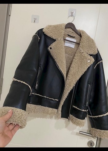Kürklü Siyah Biker Deri Ceket - Görsel 3