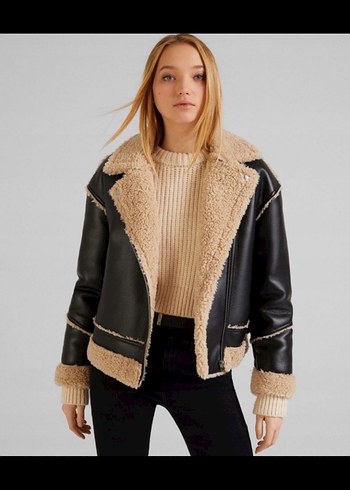 Kürklü Siyah Biker Deri Ceket - Görsel 2