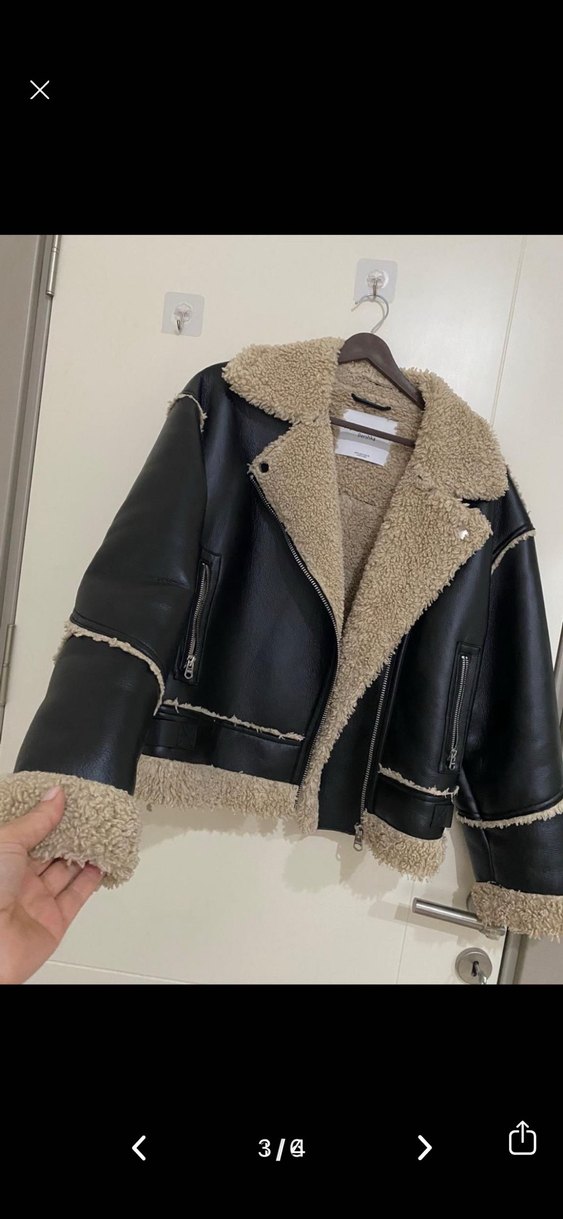 Kürklü Siyah Biker Deri Ceket - Görsel 3