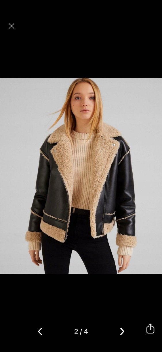 Kürklü Siyah Biker Deri Ceket - Görsel 2