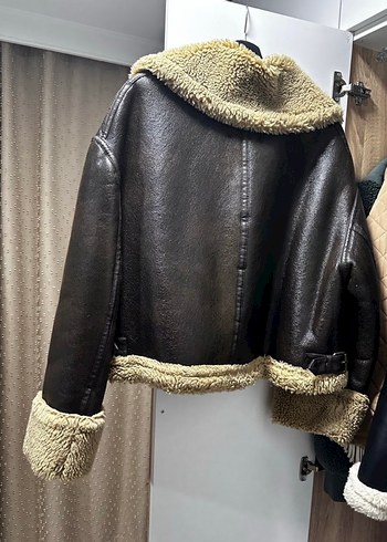 Zata Kahverengi Kürklü Deri Kadın Ceket - Görsel 3