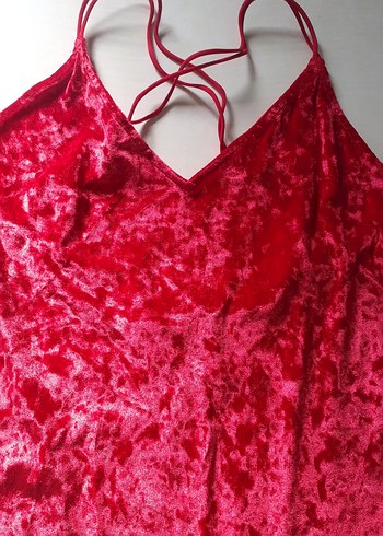 Kırmızı Kadife Askılı Bady - Görsel 3