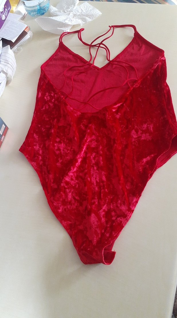 Kırmızı Kadife Askılı Bady - Görsel 4