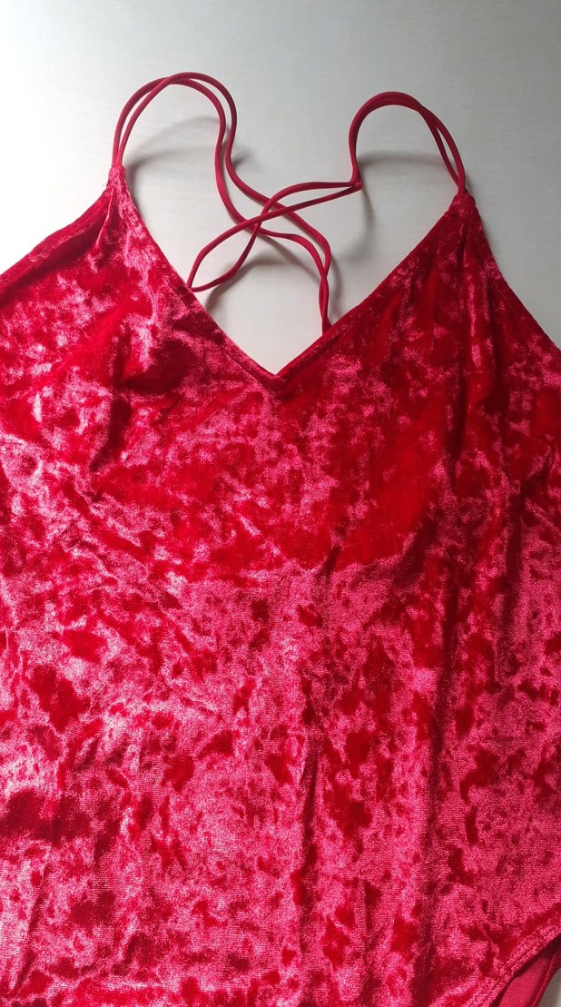 Kırmızı Kadife Askılı Bady - Görsel 3