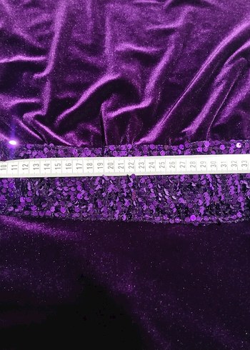 Mor Uzun Kollu Payetli kadife Kadın Abiye Elbise - Görsel 5