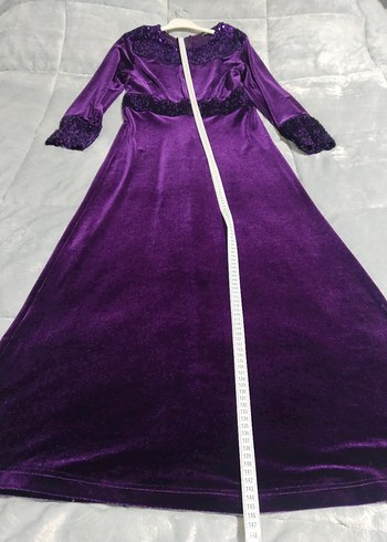 Mor Uzun Kollu Payetli kadife Kadın Abiye Elbise - Görsel 3