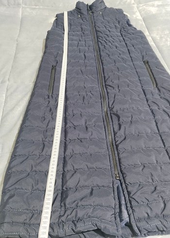 Uzun Lacivert Kadın Fermuarlı Yelek - Görsel 3