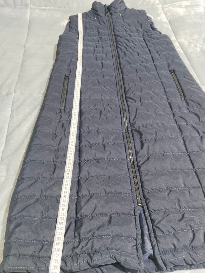 Uzun Lacivert Kadın Fermuarlı Yelek - Görsel 3