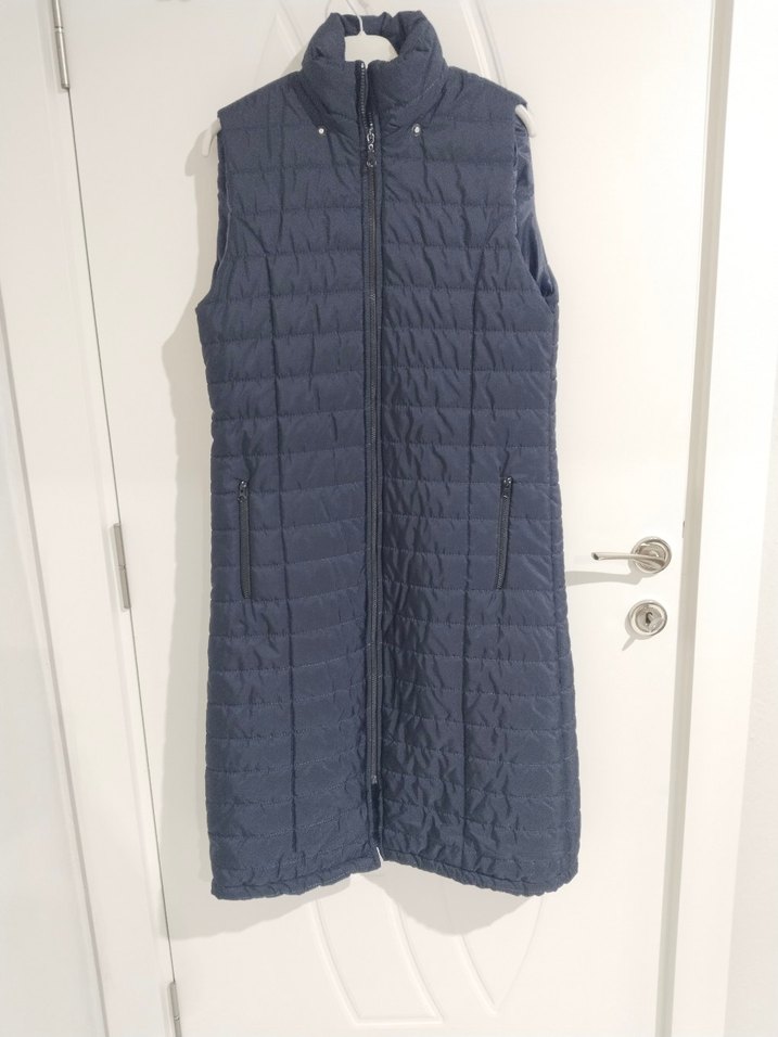 Uzun Lacivert Kadın Fermuarlı Yelek - Görsel 2