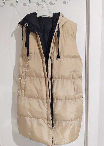 Çift taraflı Kapüşonlu Siyah Midi Kadın Yelek - Görsel 2