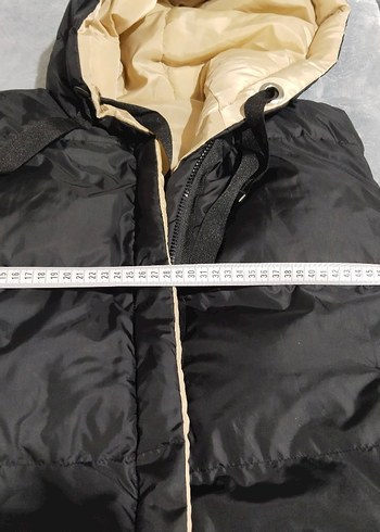 Çift taraflı Kapüşonlu Siyah Midi Kadın Yelek - Görsel 3