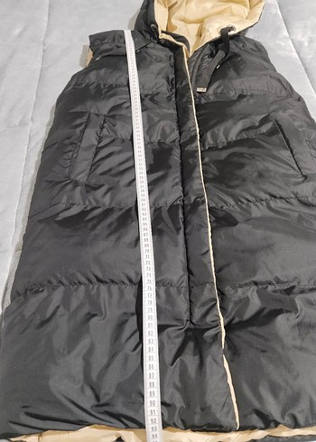 Çift taraflı Kapüşonlu Siyah Midi Kadın Yelek - Görsel 4