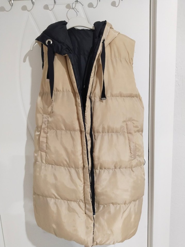 Çift taraflı Kapüşonlu Siyah Midi Kadın Yelek - Görsel 2