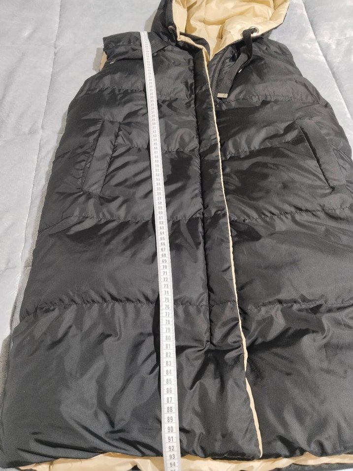 Çift taraflı Kapüşonlu Siyah Midi Kadın Yelek - Görsel 4