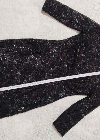 Siyah Payetli İşlemeli Mini Abiye Elbise - Görsel 4