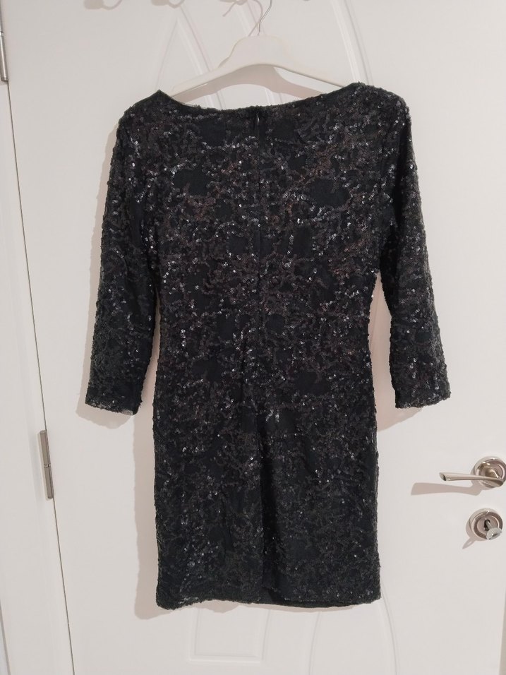 Siyah Payetli İşlemeli Mini Abiye Elbise - Görsel 2