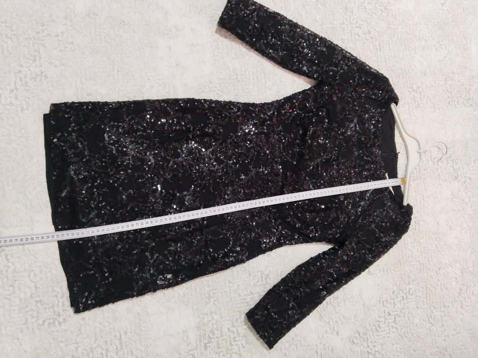 Siyah Payetli İşlemeli Mini Abiye Elbise - Görsel 4