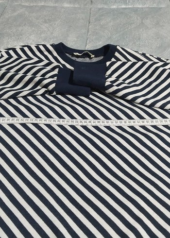 Bayan Lacivert Çizgili Sweatshirt - Görsel 2